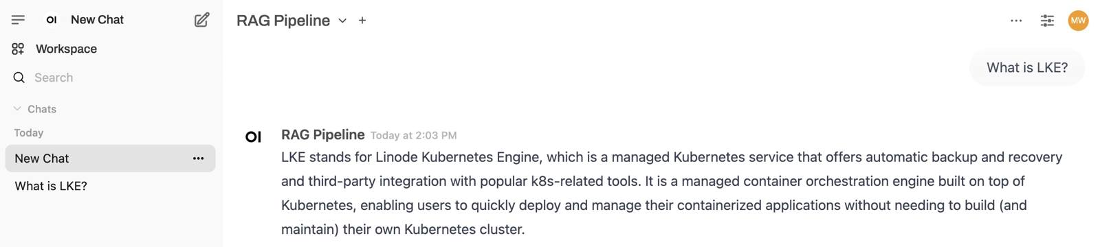 Screenshot of a RAG Pipeline query in Open WebUI