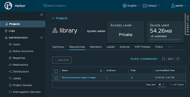 An image shown in the Harbor registry dashboard An image shown in the Harbor registry dashboard