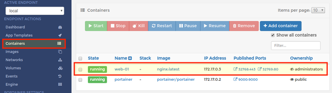 Portainer Containers Menu Portainer Containers Menu
