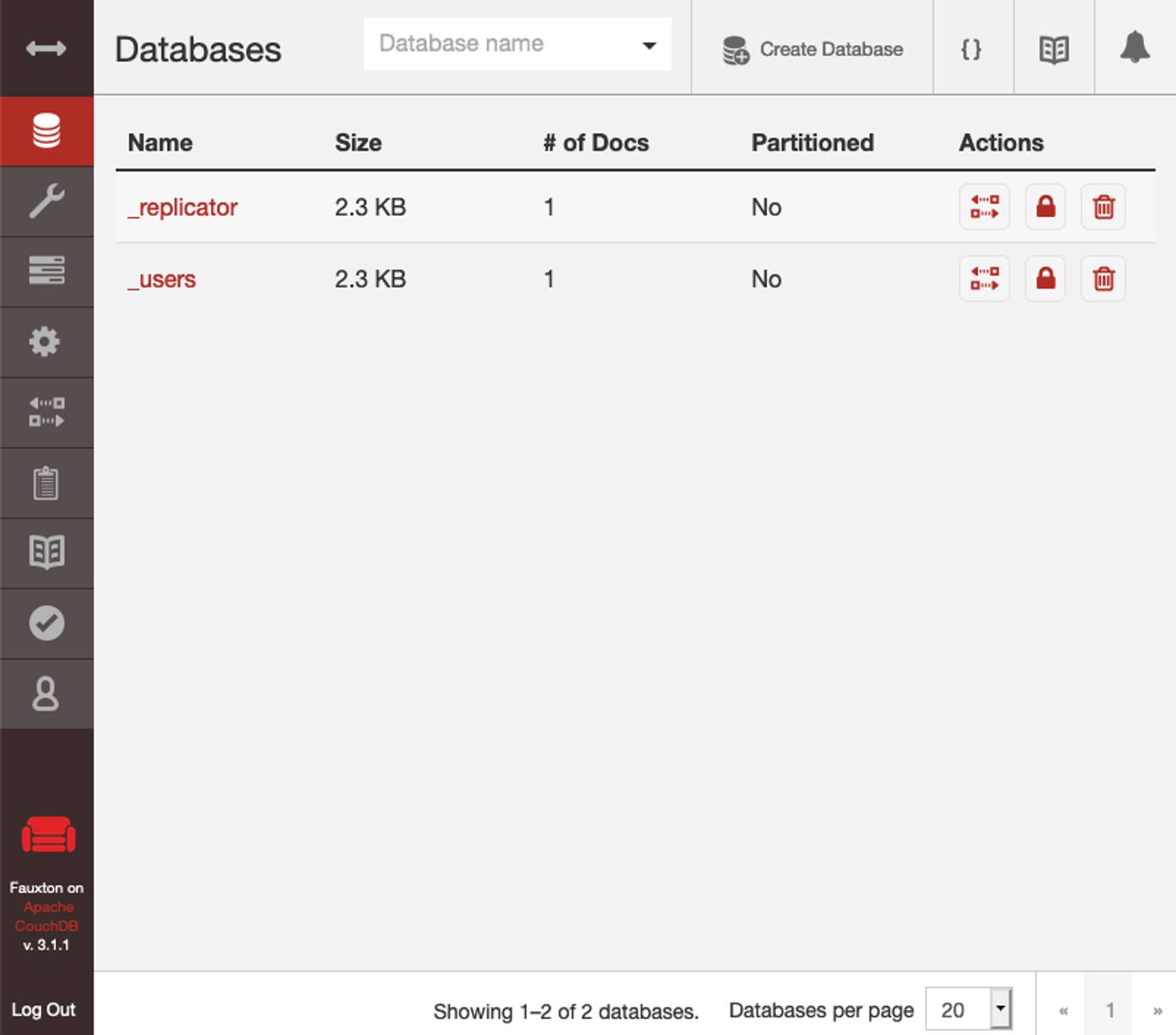 Initial page in Fauxton Initial page in Fauxton