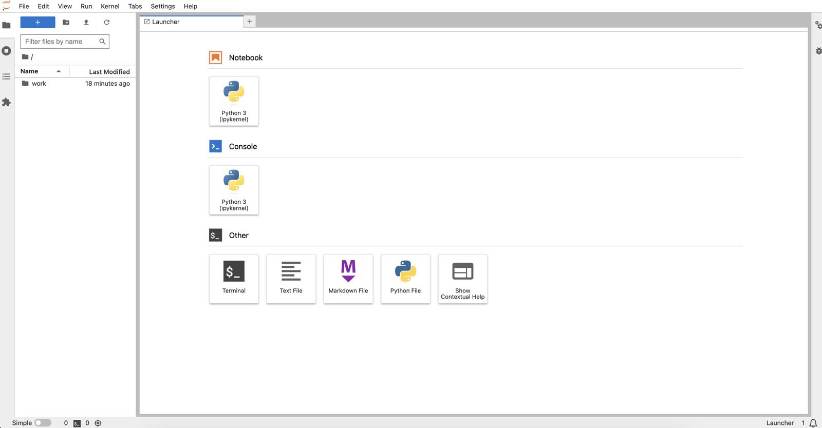 Screenshot of the Jupyter base page